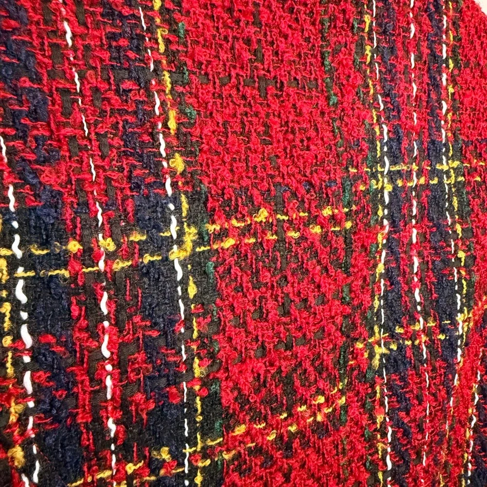 Red Plaid Tweed Double-Breasted Women's Blazer Jacket Sz Large large - Picture 5 of 5